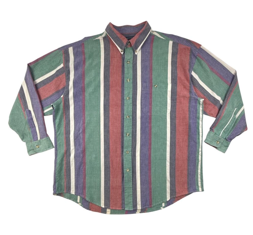 Loafers by Reed St. James Button Down Shirt LS Colorblock 90s Preppy 2X Cotton